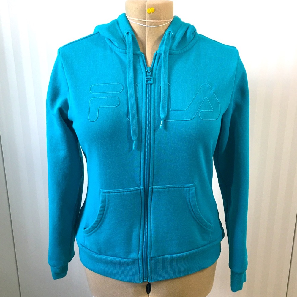 FILA turquoise blue full zip hoodie Size S